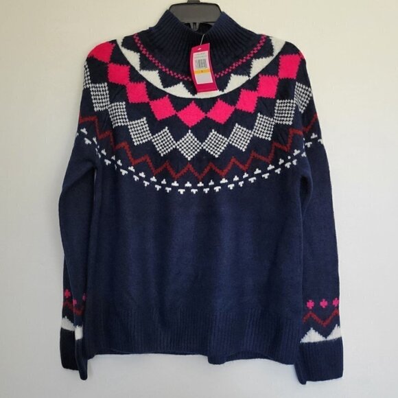 VINCE CAMUTO Mock Neck Fair Isle Sweater Multicolor Size S - Picture 2 of 9